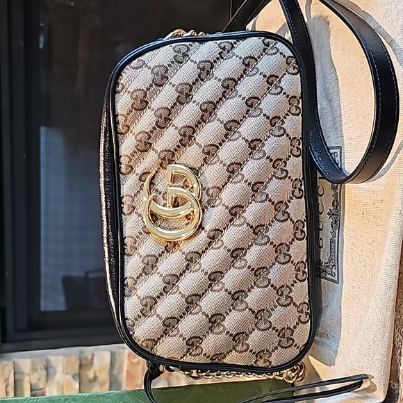 Gucci GG Marmont Small Matelasse Canvas Leather Crossbody Bag - Picture 4 of 17